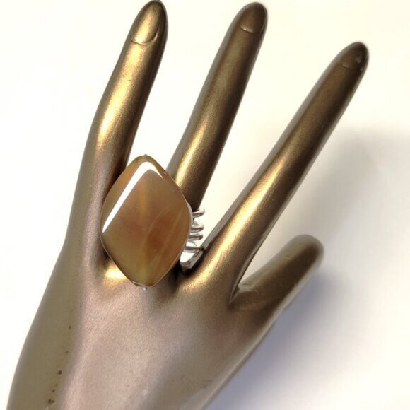 Amber Brown Rhombus Shape Ring Adjustable Band Handmade Semi Precious Ring - Picture 10 of 10